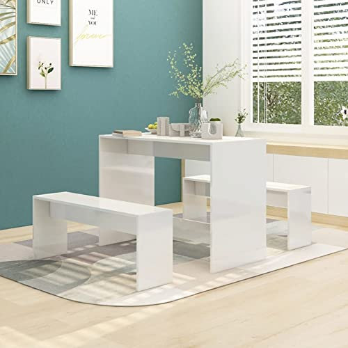 LAPOOH 3-TLG. Matgrupp, matbord med stolar, matbord grupp, matsalsgrupp, köksbord med stolar, bordsgrupp, högblank vit spånskiva