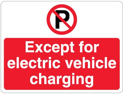 V Safety Except Electric Vehicle Charging - Prohibition 'P' - Landscape 400 x 300 mm - 2mm Rigid Plastic Safety Sign