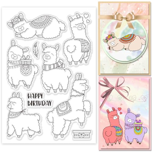 GLOBLELAND Klare Stampl Süße Alpa Transparente Stempel Geburtstag Camel Silikonstempel Lustige Tiere Clear Stamps für für DIY Journal Scrapbooking Fotoalbum Kartenherstellung