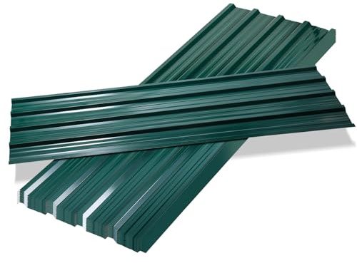 Vkechh 12er Set Wellblech Dachplatten in Grün – Verzinkter Stahl für Carports und Garagen, wetterbeständig und einfach zu installieren, Gesamtfläche 7 m²