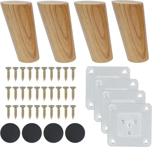 Qodiacl 4 Stück Möbelfüße Holz 10cm Schräg Holzfüße aus Massives Eichenholz Tischbeine Schrankfüße Möbelbeine Holzbeine Ersatz Beine für Möbel Schrank Beine Couch Tisch Sofa Bett
