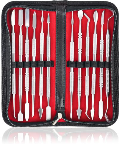 YYTECH 12 Stück Edelstahl Wachsschnitzer, Doppelköpfiges Wachs Schnitzwerkzeug Set, Edelstahl Ton Wachs Schnitzwerkzeug, Modellierwerkzeug, Dabbing Tool, Ton Modellierwerkzeug Modelierwerkzeugset