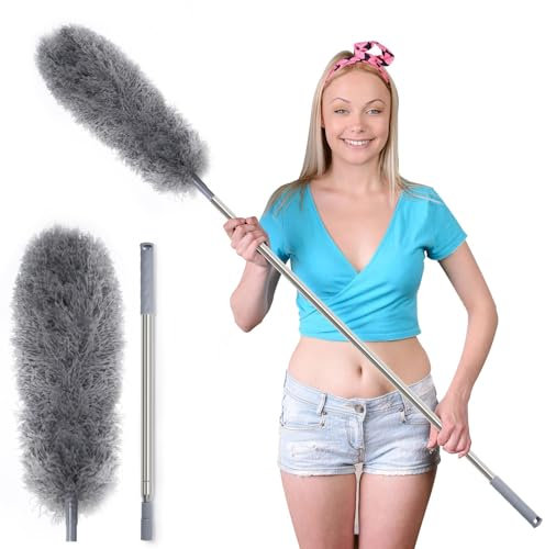 Spolverino per Polvere, Spolverino Telescopico Allungabile fino a 254cm,Testina in Microfibra Lavabile per Soffitti, Ventilatori, Finestre e Superfici Alte