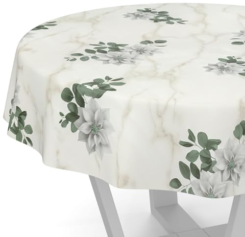 ANRO Nappe en toile cirée - Lavable - Pour table de jardin - Motif fleurs marbrées - Ronde - 120 cm - Bord coupé