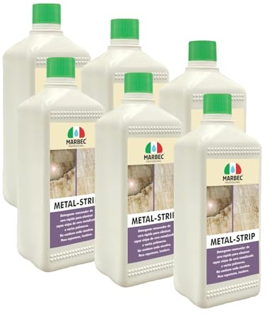 MARBEC METAL STRIP 1LTX6Uds Decerante rápido para materiales pétreos, elimina capas viejas de cera y polímeros, acción desincrustante eficaz. No contiene sosa cáustica.
