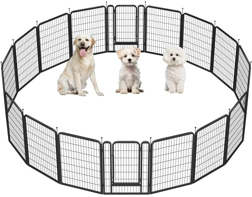 Yaheetech Parc pour Chien 16 Panneaux Enclos Chiens Chiot Lapin Canard Rongeur 68 x 100 cm Enclos Clôture en Métal Chenil Exterieur avec piquets à Sommet Ovale et Plat