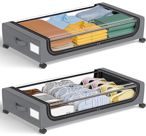 NEWFUN 2PCS Contenitori Sottoletto, Adatti per Riporre Vestiti, Scarpe, Coperte e Biancheria da Letto, Grigio