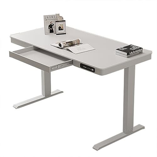 zxhrybh Bureau Gamer Électrique Réglable avec Tiroir, Hauteur Ajustable 70,5–113 cm, Préréglages Mémoire, Ports USB, Table Gaming Assis-Debout pour Bureau à Domicile(White,39.3in/100cm)