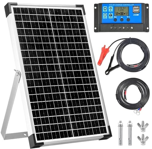 30 W Solarmodul-Set, 12 V Solar-Batteriewechsler + 10 A PWM Laderegler + Verlängerungskabel und verstellbare Halterung
