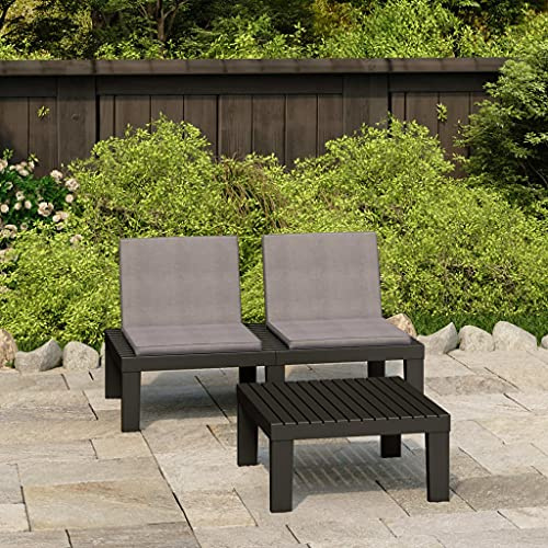 QJBSAVVA 2-TLG. Garten-Lounge-Set Kunststoff Grau mit Anthrazit-Auflagen 65 x 65 x 33 cm Tisch 130 x 65 x 70 cm Bank platzsparendes Balkonmöbel für kleine Balkone Terrassen Gärten