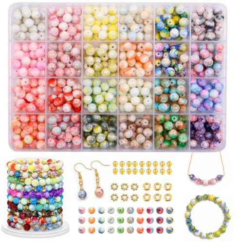 YJWZ 520 Stück Glasperlen Set 8mm, bunte Perlen für Armbänder Erwachsene und Kinder, Perlen zum Auffädeln für Armbänder Selber Machen, Schmuckperlen zum Auffädeln in Edelstein-Optik, DIY Bastelset