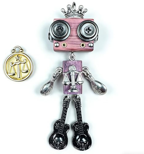 Steampunk Wooden Robot Pendant Necklace， Handmade Punk Style Pendant Zodiac Necklace for Men Women，Creative Birthday Gift(Libra)