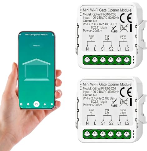 2 abridores de puerta de garaje Smart WLAN: abridor de puerta de garaje por teléfono móvil, control por aplicación, compatible con Alexa/Google Home, control por voz, temporizador, adecuado para