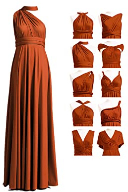 72STYLES Womens Burnt Orange Infinity Dress with Bandeau, Convertible, Bridesmaid, Long, Plus Size, Multi-Way, Twist Wrap