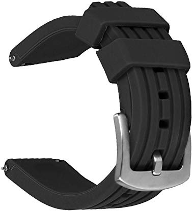 Weimob Unisex Silikon Uhrenarmband Schwarz Blau mit Dornschließe Gerade Anstoß Schnell-Montierbar Ersatzuhrband Sportlich Uhrenarmbänder mit Schnellverschluss für Männer Frauen 20mm 22mm 24mm