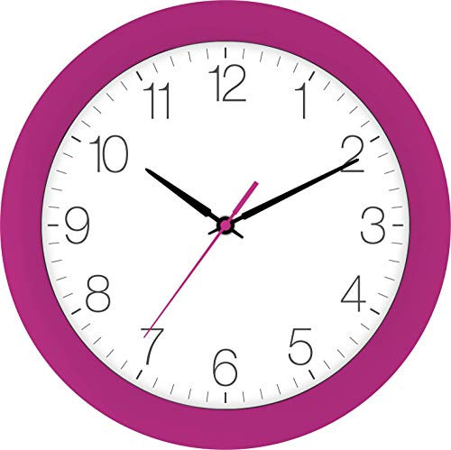 Eurotime Reloj de pared radiocontrolado de 30 cm, color rosa, carcasa de plástico, cristal curvado, cambio automático de hora y hora de verano e invierno, esfera clara, 52800-22-1