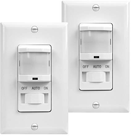 TOPGREENER Occupancy/Vacancy PIR Motion Sensor Light Switch, Learning Function, No Neutral No Ground Required, 200W Incandescent/150W LED Load, UL Listed, Wall Plate, White, 2 Pack