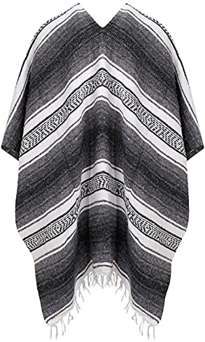 Purity Style Mexican Blanket Poncho for Adults, Festival Poncho, Mexican Fancy Dress Costume (Grey)