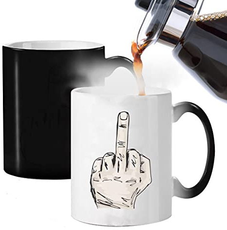 Jetcloud Color Changing Ceramic Coffee Mug With Middle Finger Design - Heat-Sensitive Thermochromic Tea Cup - Birthday Gifts for Men and Women