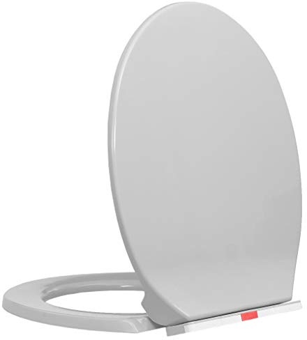 Leepesx Siège de Toilette à Fermeture en Douceur Abattant WC Lunette Cuvette Salle de Bain Maison Restaurant Magasin Hôtel Ovale Gris Clair