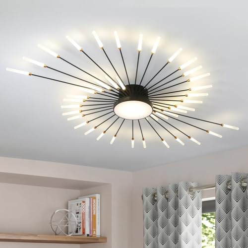 RRBEST LED Deckenleuchte Wohnzimmer,Wohnzimmerlampe Moderne Minimalistische Deckenlampe Innen Dekorative Deckenbeleuchtung für Wohnzimmer, Schlafzimmer und Büro(42+1 Köpfe, Schwarz)