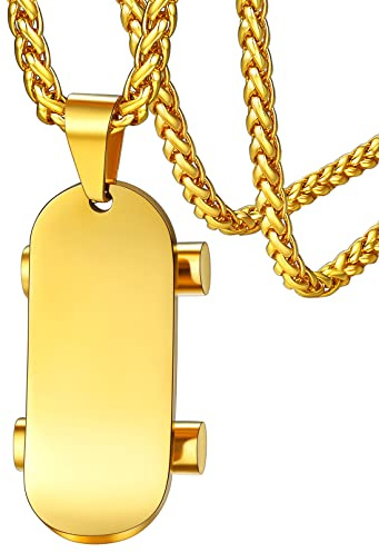 FaithHeart Skateboard Anhänger Halskette für Herren Jungen Edelstahl Gold Schwarz Hip pop Skateboard Kette für Freunden Ehemann Rapper Model