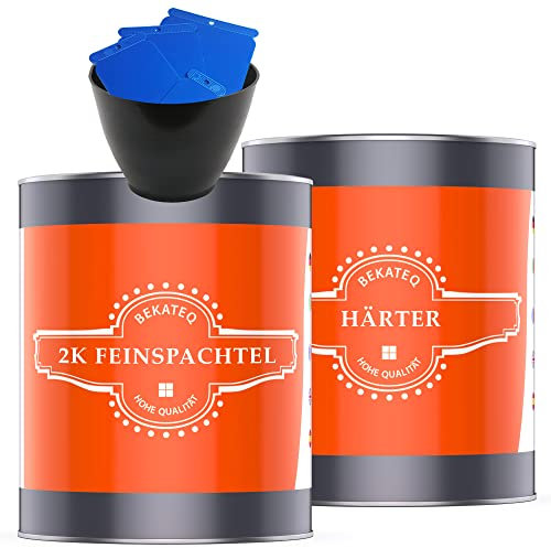 BEKATEQ Feinspachtel BK-110EP 2K Epoxidharz, 0,75 kg l Spachtelmasse für Boden, Auto & Boot l Risse & Löcher auffüllen, verdämmen I schnell härtend & wasserfest I ausziehbar auf 0 I mit Reparatur-Set