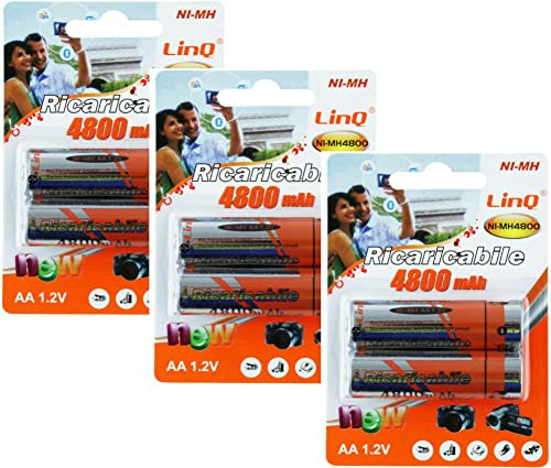 6 BATTERIE AA 4800mA STILO UNIVERSALI RICARICABILI NIMH ALTA CAPACITA BATTERIA RICARICABILE NI-MH 4800