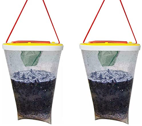 Pack of 2 Fly Trap Bag Outdoor Hanging Fly Catcher, Disposable Ranch Fly Trap Catcher Bag with Fly Bait, Fly Killer Insects Repellent for Outdoor Garden, Farm, Horse Barn