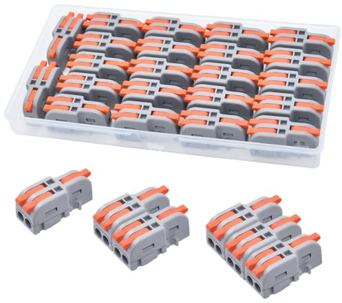XALXMAW 22Pcs Lever Wire Connectors, 1 In 2 Out Mini Splicing Compact Splitter Docking Terminal Block Electrical Connectors 28-12 AWG