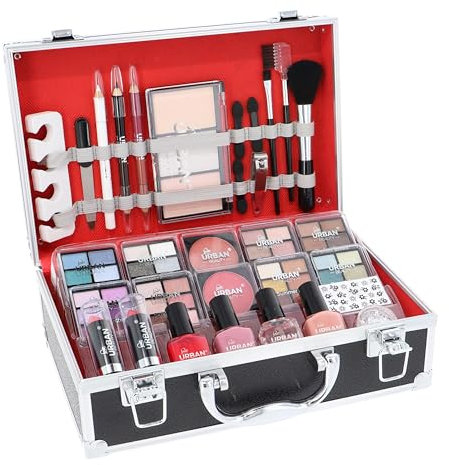 Love Urban Beauty Végétalien Divine French Manicure Coffret Maquillage - Ombres à paupières, Illuminateur, Rouge à lèvres, Blush, Pinceaux, Accessoires Manucure - Trousse de Toilette pour Maison