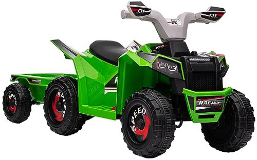 HOMCOM Kinder Quad Elektro 6V Kinderquad mit Vorwärts-, Rückwärtsfunktion, Anhänger 2,5 km/h Elektro-Quad für Kinder 1,5-3 Jahre Grün