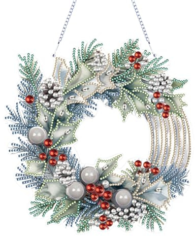 Starnearby Diamond Painting Ghirlanda Natale Fai da te Ghirlanda Natalizia Diamond Painting Artigianato Pittura Diamante Ghirlanda da Appendere Corona Natalizia per Porta Decorazione Natalizia