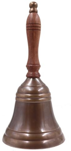 The Metal Magician Handglocke aus massivem Messing, groß und schwer, für Hochzeiten, Weihnachten, Schule (10,2 cm T x 10,2 cm B x 21,6 cm H), Handglocken aus poliertem Messing, 1 Stück