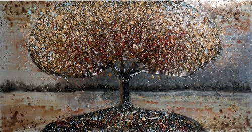 Handgefertigtes Metallbild 3D-Optik Kunst Bild Wandbild (Metallbild Bunter Herbstbaum (ca. 140x70 cm))