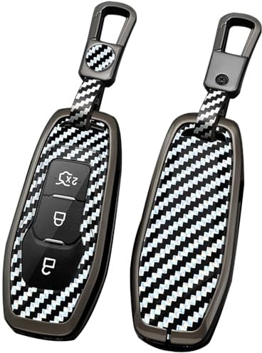 ontto Schlüsselhülle Autoschlüssel Hülle Passt für Ford Fusion Explorer Edge Mustang Fiesta Kuga Mondeo Ka Focus 3 Tasten PVC Metall Schutzhülle Etui Schlüsselanhänger Auto Fernbedienung-A Silber