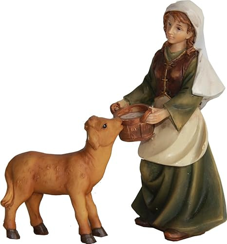 FADEDA 2 figuras de belén con becerro, 13 cm de altura, pintadas a mano, detalladas, decoración de mesa de Navidad, accesorios para belén