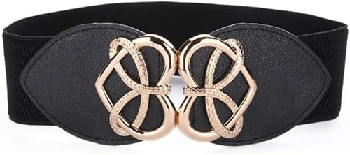 RPAEOY Cinturón Elástico Ancho Mujer Hebilla Corazón Doble Decorativa Ajustable Elegante Complemento Vestido Fiesta Cintura Alta moda Femenina