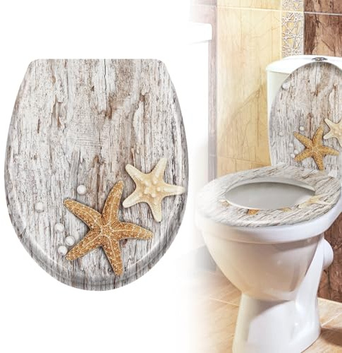 Froadp Asiento de inodoro con tapa, mecanismo de descenso automático, asiento de WC y tapa de inodoro de plástico termoendurecible y acero inoxidable, antibacteriano, taza de inodoro para todos los
