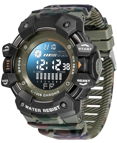 Reloj militar digital para hombre, cronómetro cronógrafo, despertador, vibración, 5 ATM, resistente al agua, para niños
