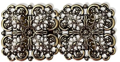 Hartmann-Knöpfe liebliche altgold farbene eckig Metall Trachten Schliesse Schürzen Verschluss Dirndl Schnalle Metall 70mmx35mm (1 Stück)