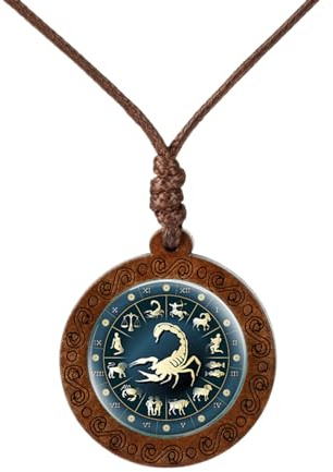 UOMSKTY Halskette Mit Sternzeichen-Anhänger – Halskette Mit Vintage-Anhänger Aus Glas Und Holz,Sternzeichen,Sternbild,Horoskop,Himmlische Astrologie,Schmuck Für Damen Und Herren
