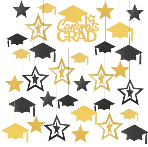 LOPOTIN 35TLG Abi 2024 Deko Graduation Deko Abitur Deko Congrats Grad Bestandene Prüfung Girlande Abi Banner Graduation Girlande Gold Doktorhut Dekoration für Abschlussfeiern Masterabschluss