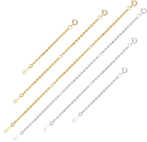 6uds Cadena Extensor de Collar, Extensores de Joyería de 3 Tamaños con Hebilla de Resorte Cadena de Extensión de Pulsera para Hacer Joyas Manualidades Collar Pulsera Tobillera(Plata, Oro)