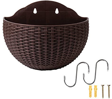 Maceta de pared de ratán de imitación semicircular de estilo europeo, cesta colgante al aire libre, soporte para plantas, cesta decorativa rústica para flores semicírculo para jardín interior y