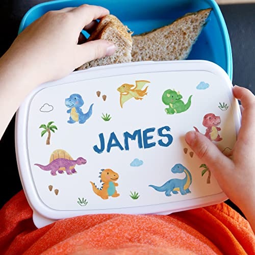 Personalised Dinosaur Name Only Blue Lidded Lunch Box - Kids, School, Nursery, Back to School, Packed Lunch
