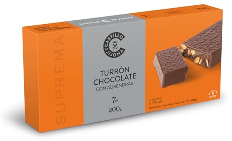 Castillo de Jijona - Turrón de Chocolate con Almendras - Turrón de Chocolate - Suave y Crujiente - Sin Gluten - Calidad Suprema - Receta Artesanal - Fabricado en España (Jijona) (200, Gramos)