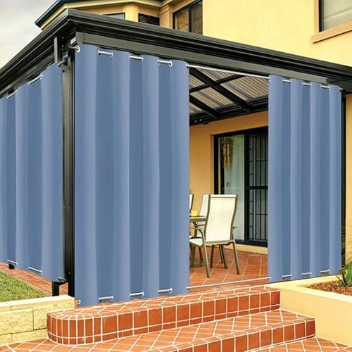 Outdoor Vorhänge Wetterfest mit ösen Oben und Unten, Outdoor Vorhang Wasserdicht Winddichte Blickdicht Outdoor Gardine für Pavillon Terrasse Veranda - 1 Stück, Blau, B254xH213cm