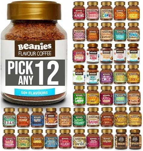 Beanies Flavoured Instant Coffee Pick Any 12 Jars (50g) from 38+ Blends Inc. Chai Latte, Nutty Hazelnut, Mocha, Creamy Caramel, Amaretto Almond, double chocolate, mince pie