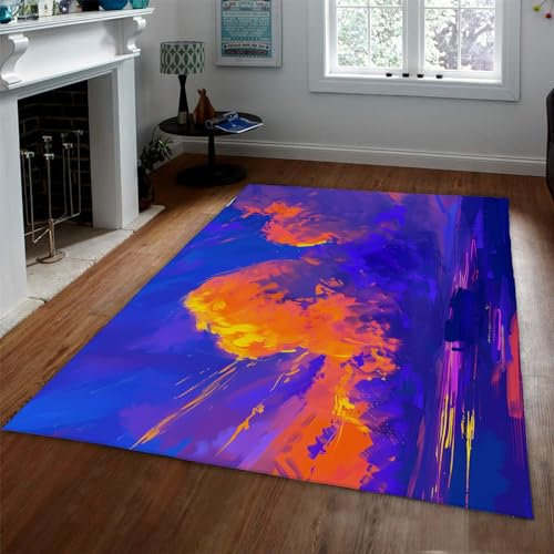 LANDERSION Sunset Beach Teppich für Wohnzimmer Helle und Bunte Bodenmatte Moderner romantischer niedriger Florteppich für Hotel Home Decor Eingangsdekoration 150x200cm
